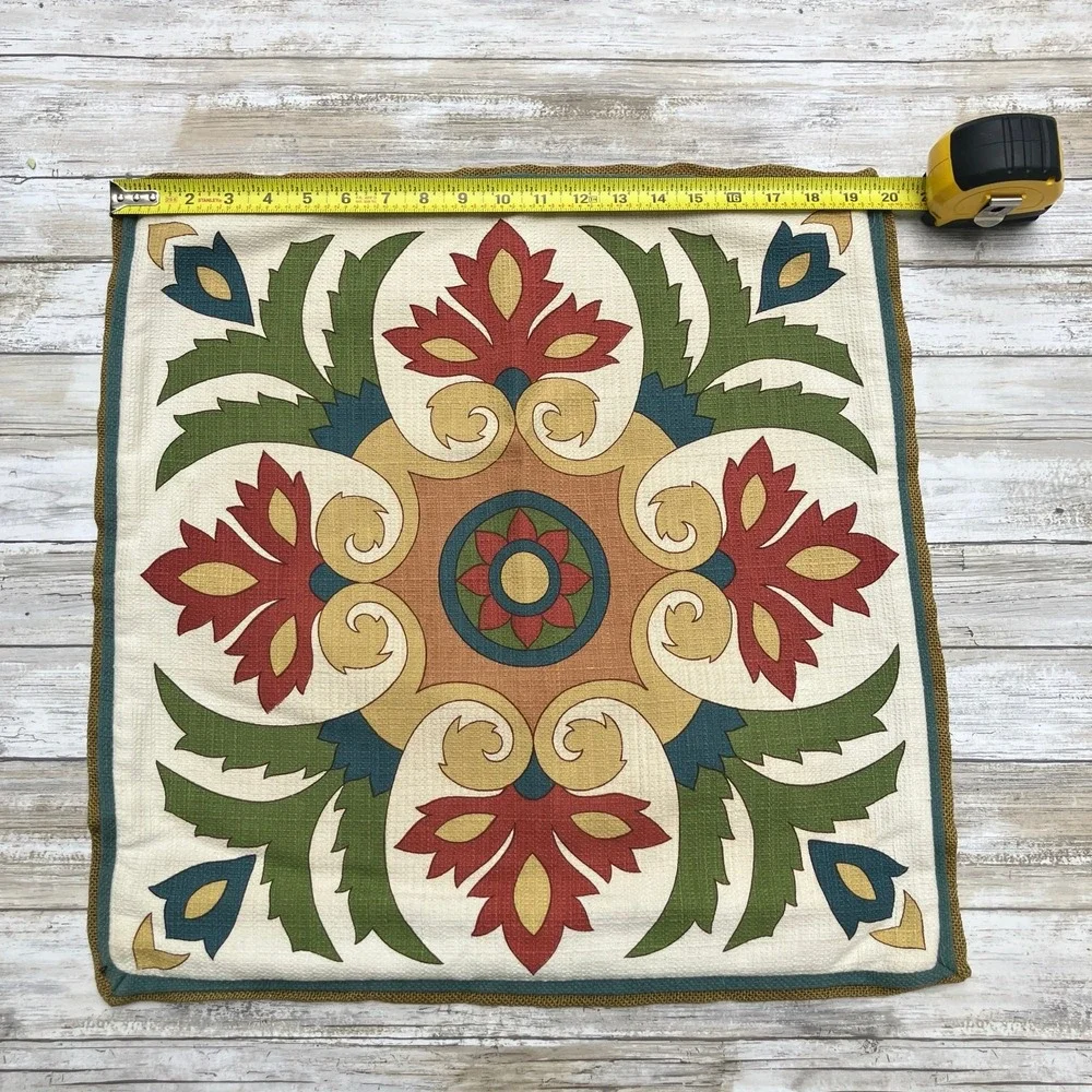 Pier 1 Throw Pillow Cover Sham Cotton‎ Bohemian Green Cream Colorful 19.5